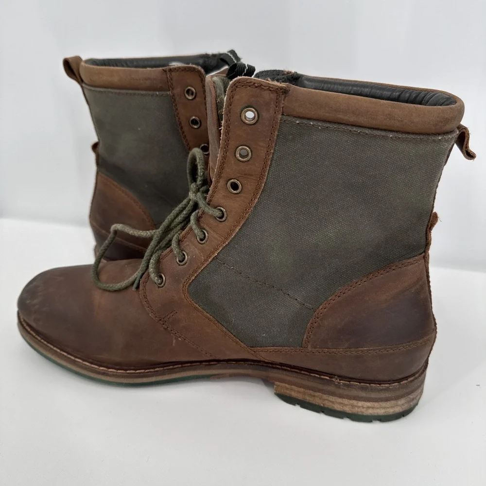 Barbour Mens Size 10 Chucka Boots Leather Canvas Tartan Brown Green Lace Up